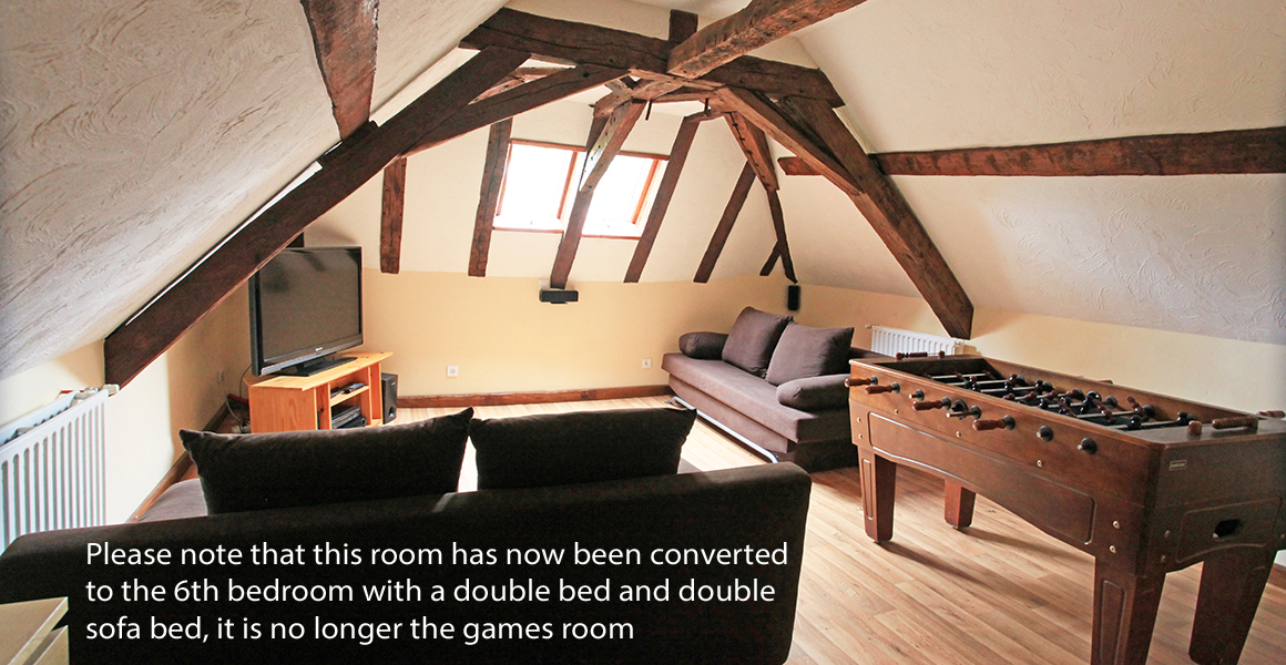 The second floor games room is now the 6th bedroom with a double bed and double sofa bed 