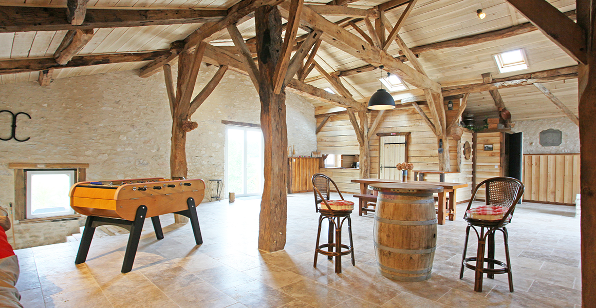 The communal games area in a converted barn