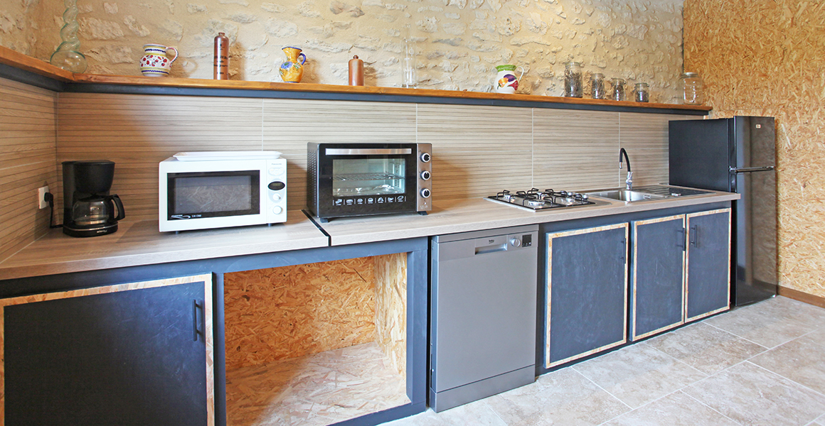 The kitchen area in the barn