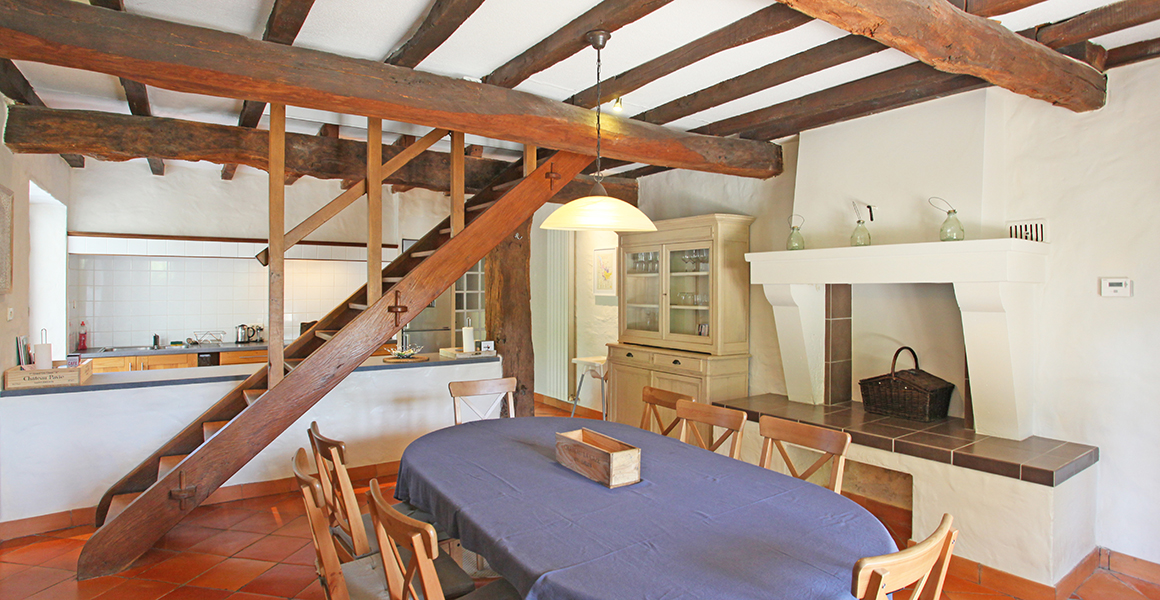 The dining area and kitchen