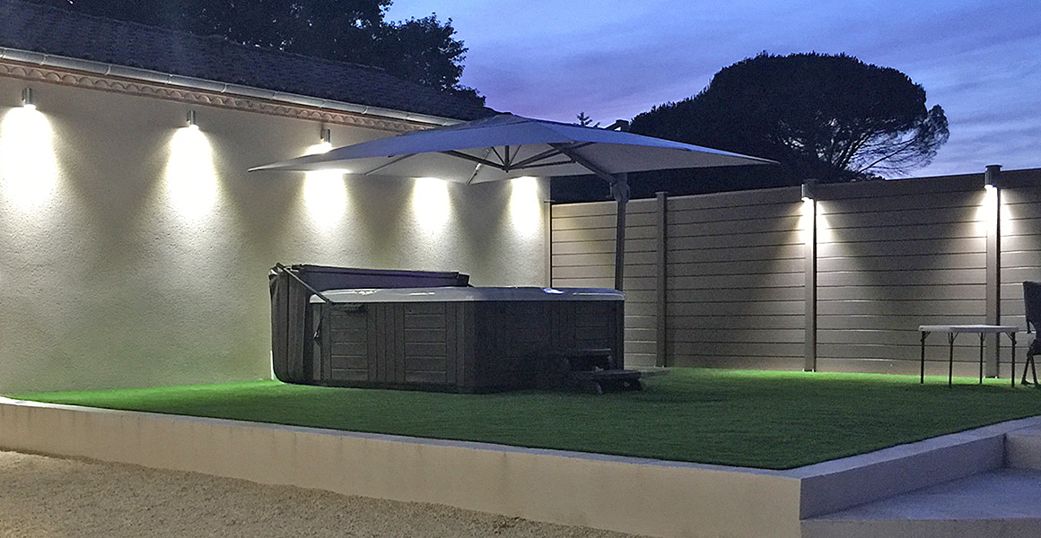 The spa hot tub at dusk