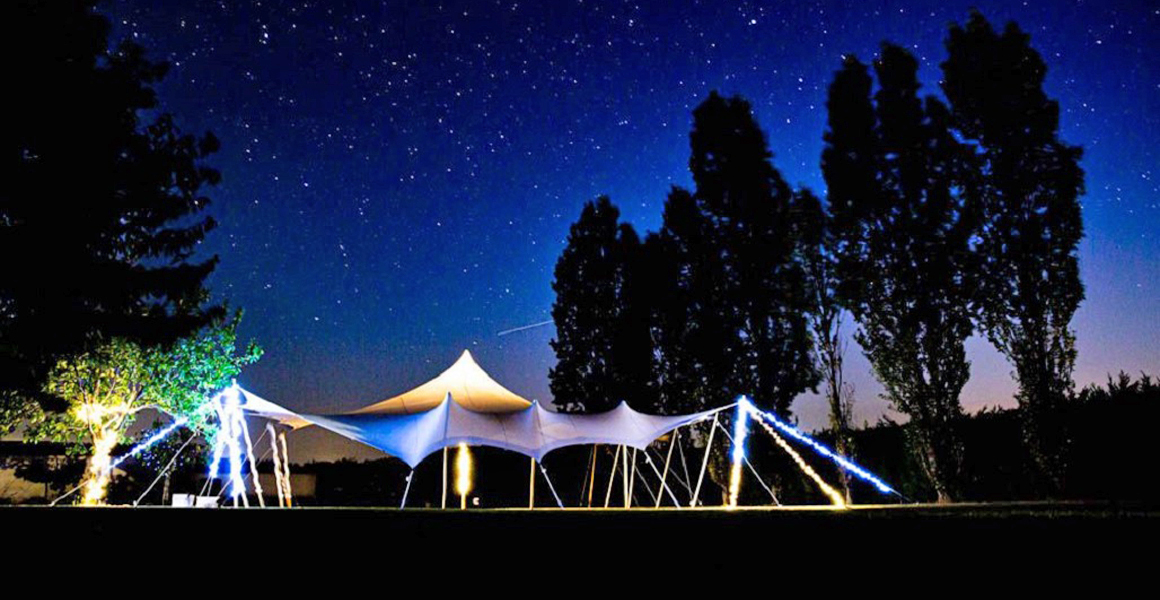 The wedding tent at night
